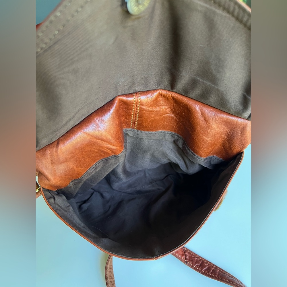 Genuine Leather Cognac Slouchy Hobo Multi Zip/Compartment Crossbody Bag - Picture 9 of 10